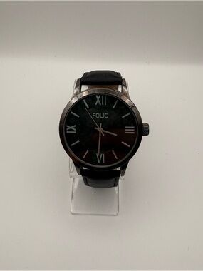 Folio Men's Black & Silver‎ Watch Classic Roman Dial